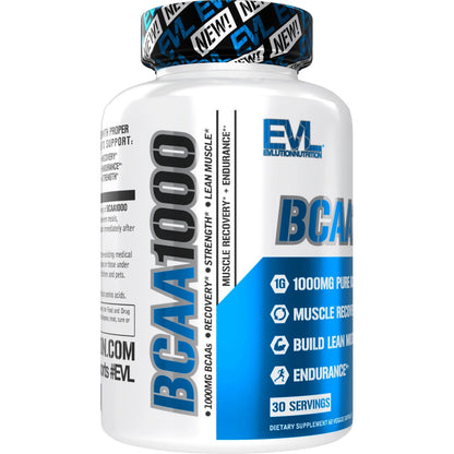 Bcaas Amino Acids Supplement for Men - EVL 2:1:1 5G BCAA Capsules for Post Workout Recovery and Lean Muscle Builder for Men - BCAA1000 Branched Chain Amino Acids Nutritional Supplement - 30 Servings