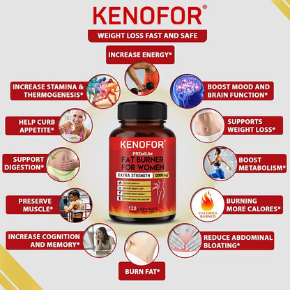 KENOFOR Fat Burner Supplement - Supports Weight Management, Increases Energy, Boosts Metabolism and Detoxification 12000 Mg