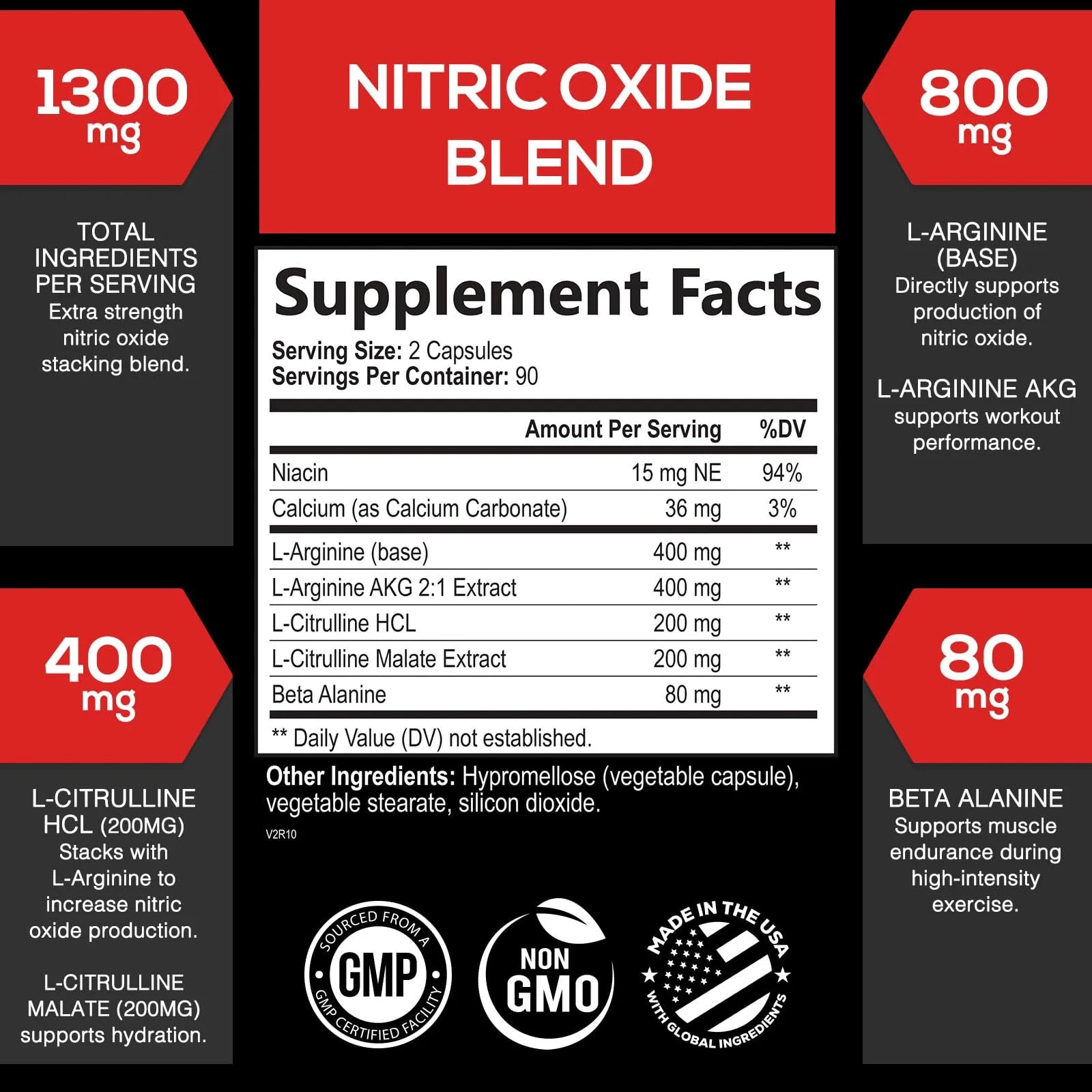 Extra Strength Nitric Oxide Supplement 3X Strength L Arginine, Citrulline Malate, AAKG, Beta Alanine - Premium Muscle Supporting Nitric Booster - Natural Energy & Heart Health Support - 180 Capsules