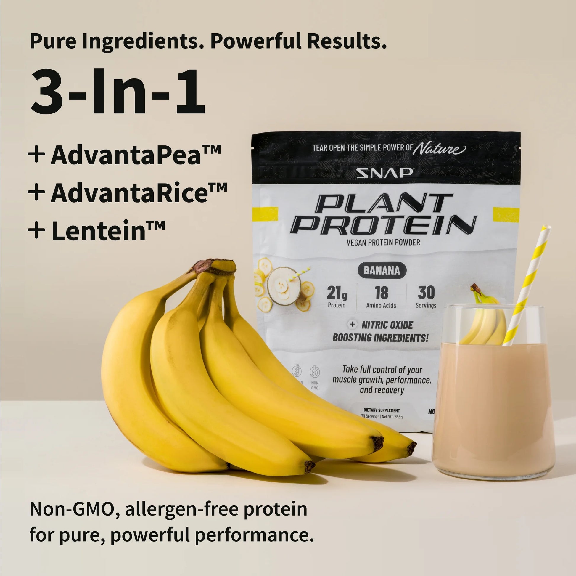 Vegan Protein Powder, Plant-Based, Banana Flavor, 30 Servings