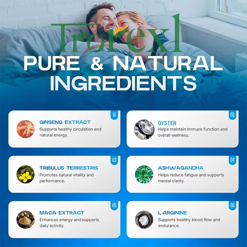 Tonicblupro Blue Pills Male Enhancing Supplements Support Stamina & Energy, Natural Oyster & Ginseng Tablets