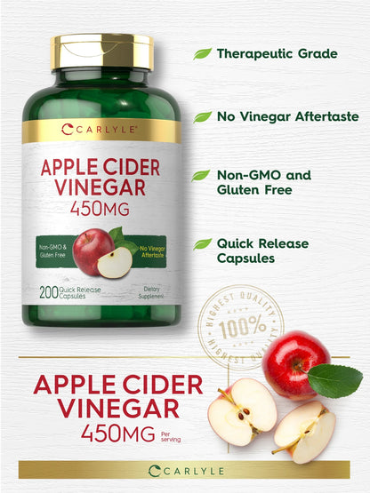 Apple Cider Vinegar Pills | 450Mg | 200 Capsules | Non-Gmo, Gluten Free Supplement | by