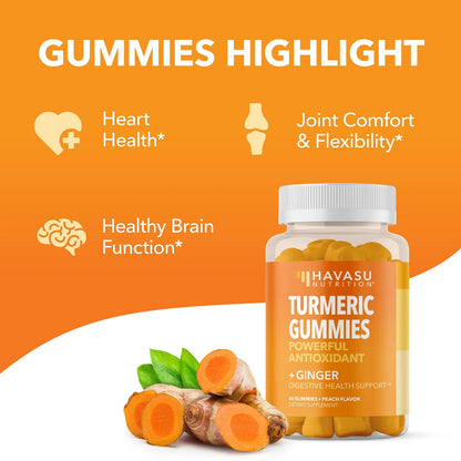 Havasu Turmeric Gummies with Ginger, Vegan 95% Curcumin Gummies for Superior Immune Defense, 60 Ct