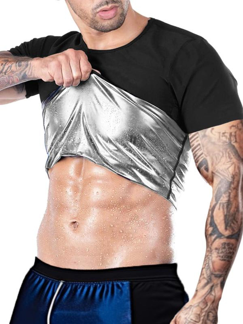 Men'S Sweat Sauna T-Shirts, Athletic Short Sleeve Tee, Weight Lose Workout Slimming Body Shaper, Fitness Waist Trainer, Men'S Shapewear, Gym Wear, Gym Workout Tops, Workout Clothes, Gym Outfits
