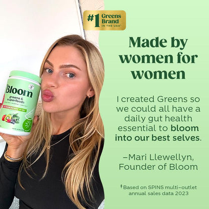 Bloom Nutrition Greens & Superfoods Powder (30 Servings) - Digestion, Gut Health, Bloating Relief, Spirulina & Chlorella with Probiotics & Antioxidants
