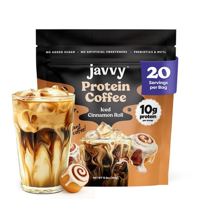 Javvy Coffee Instant Iced Protein Coffee - Premium Whey Protein & 100% Arabica Coffee - Zero Artificial Flavors & Sweeteners - Healthy Breakfast Drink Beans Beverage Natural