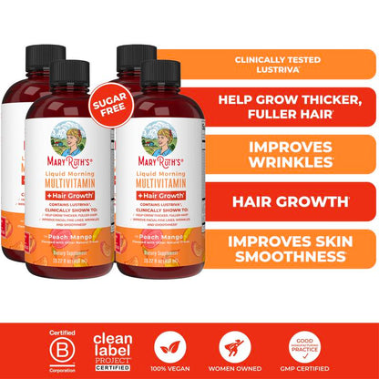 Maryruth'S Liquid Multivitamin + Hair Growth - Clinically Tested Lustriva for Thicker Hair in Women - Improve Facial Wrinkles - Vegan - 15.22 Fl Oz