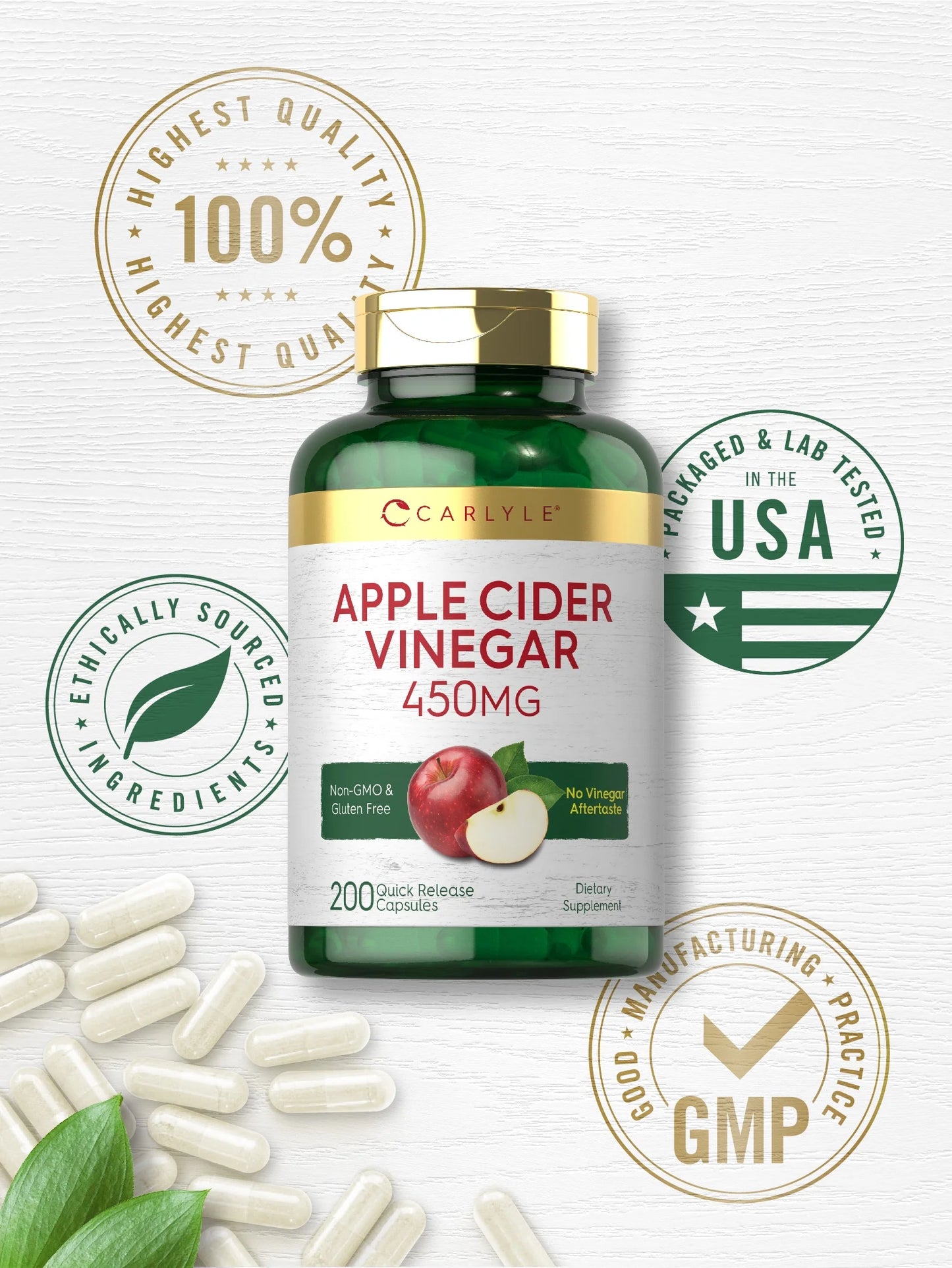 Apple Cider Vinegar Pills | 450Mg | 200 Capsules | Non-Gmo, Gluten Free Supplement | by