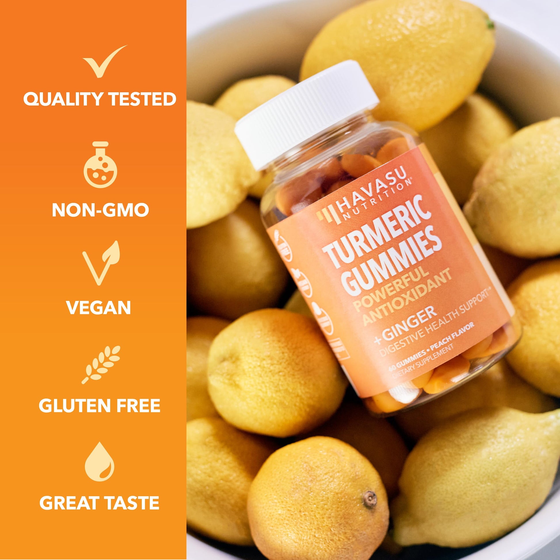 Havasu Turmeric Gummies with Ginger, Vegan 95% Curcumin Gummies for Superior Immune Defense, 60 Ct