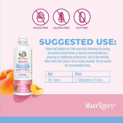 Maryruth'S Women'S Multivitamin + Hair Growth Liposomal – Thicker, Fuller Hair in Women - Improve Wrinkles & Fine Lines – Ultra Absorption 15.22 Fl Oz