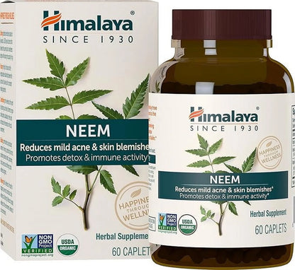 Organic Neem Herbal Skin Supplement, Mild Acne Supplement, Clear Skin, Purifying, 60 Plant-Based Caplets