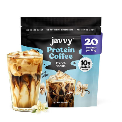 Javvy Coffee Instant Iced Protein Coffee - Premium Whey Protein & 100% Arabica Coffee - Zero Artificial Flavors & Sweeteners - Healthy Breakfast Drink Beans Beverage Natural