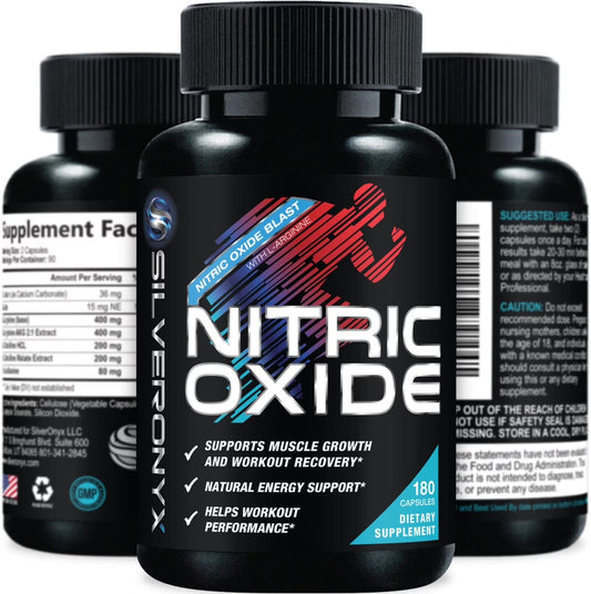 Extra Strength Nitric Oxide Supplement 3X Strength L Arginine, Citrulline Malate, AAKG, Beta Alanine - Premium Muscle Supporting Nitric Booster - Natural Energy & Heart Health Support - 180 Capsules