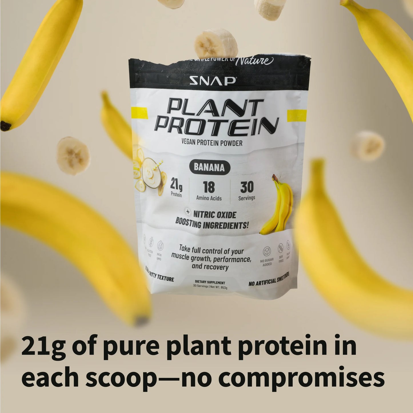 Vegan Protein Powder, Plant-Based, Banana Flavor, 30 Servings