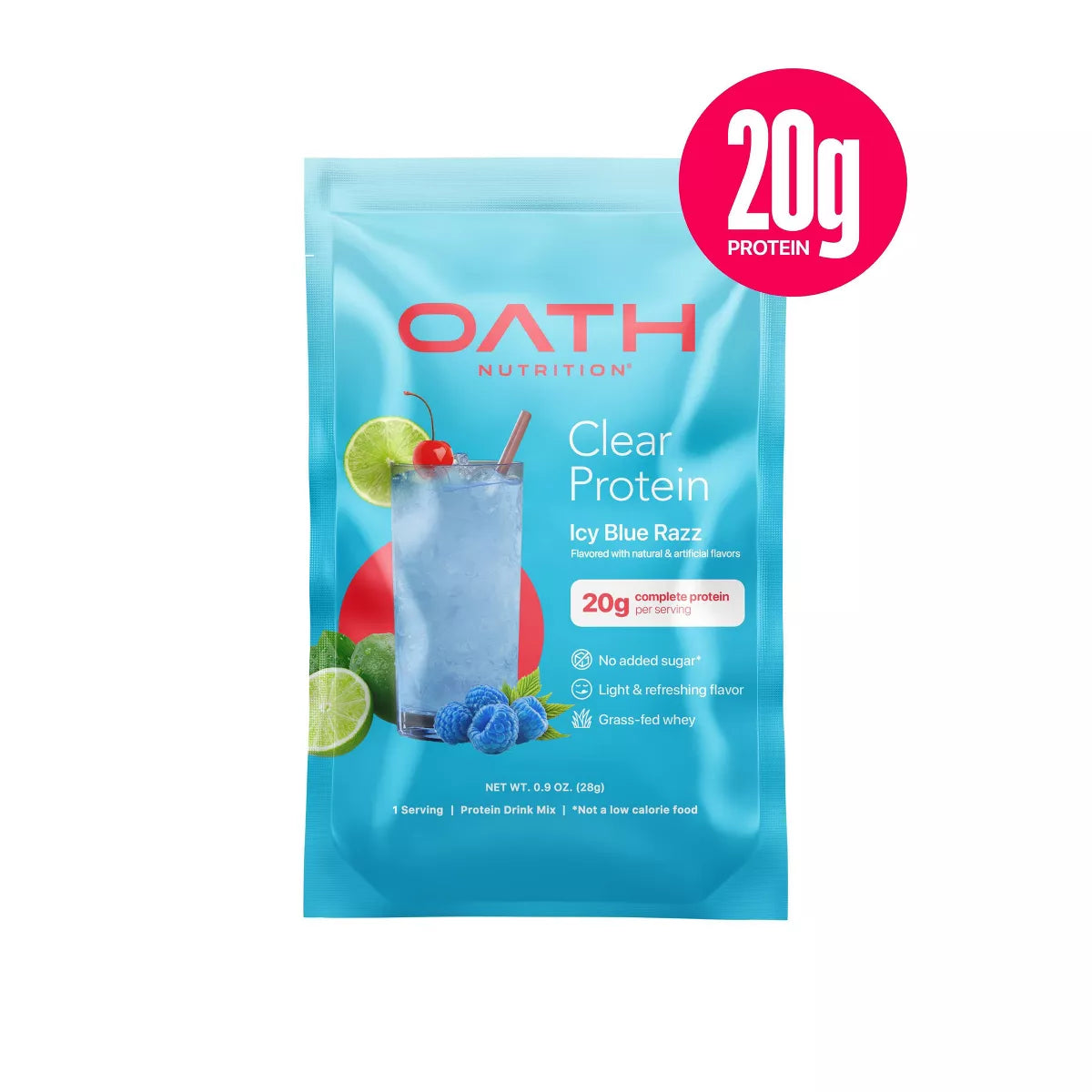 Oath Nutrition Single Serve Clear Protein Powder - Icy Blue Raspberry 0.9Oz: Gluten-Free Whey Isolate, 20G Protein