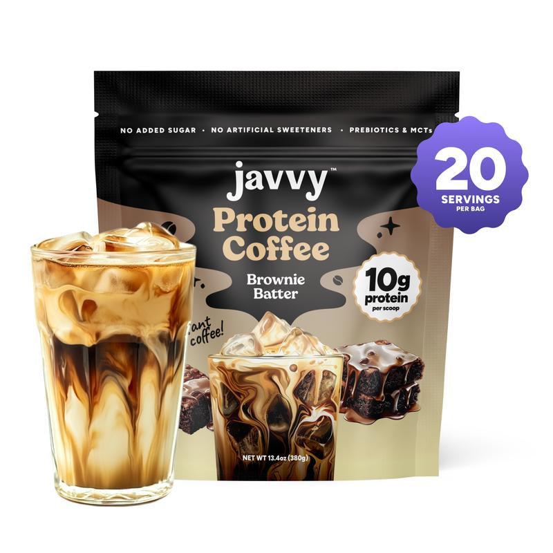 Javvy Coffee Instant Iced Protein Coffee - Premium Whey Protein & 100% Arabica Coffee - Zero Artificial Flavors & Sweeteners - Healthy Breakfast Drink Beans Beverage Natural