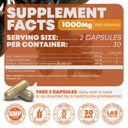 Peak Revival-X Turkesterone + Tongkat Ali + Colostrum – Testosterone, Muscle Growth & Energy Support – 60 Capsules