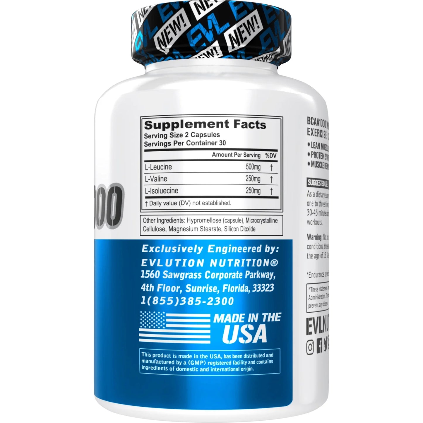 Bcaas Amino Acids Supplement for Men - EVL 2:1:1 5G BCAA Capsules for Post Workout Recovery and Lean Muscle Builder for Men - BCAA1000 Branched Chain Amino Acids Nutritional Supplement - 30 Servings