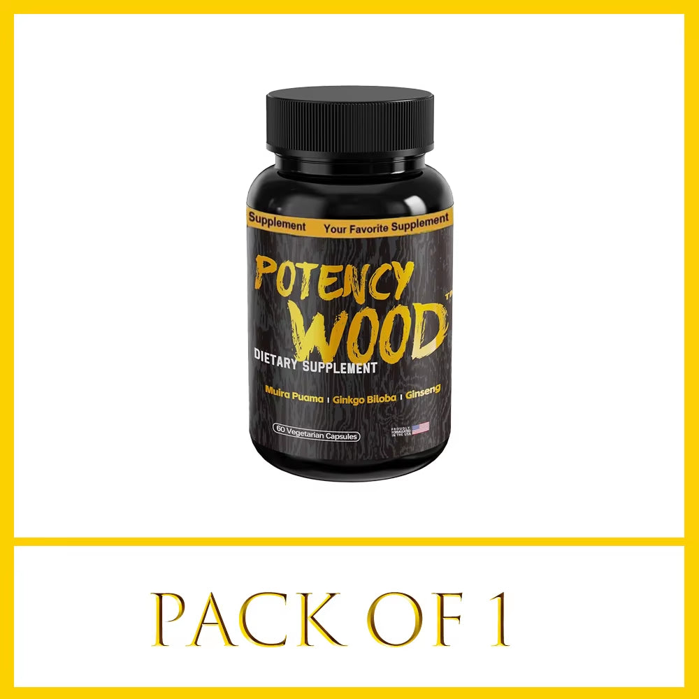 Potency Wood Vitality Boost Capsules - Energy, Libido, Focus Supplement - Ginseng Ashwagandha, Herbal Supplements 60 Capsules