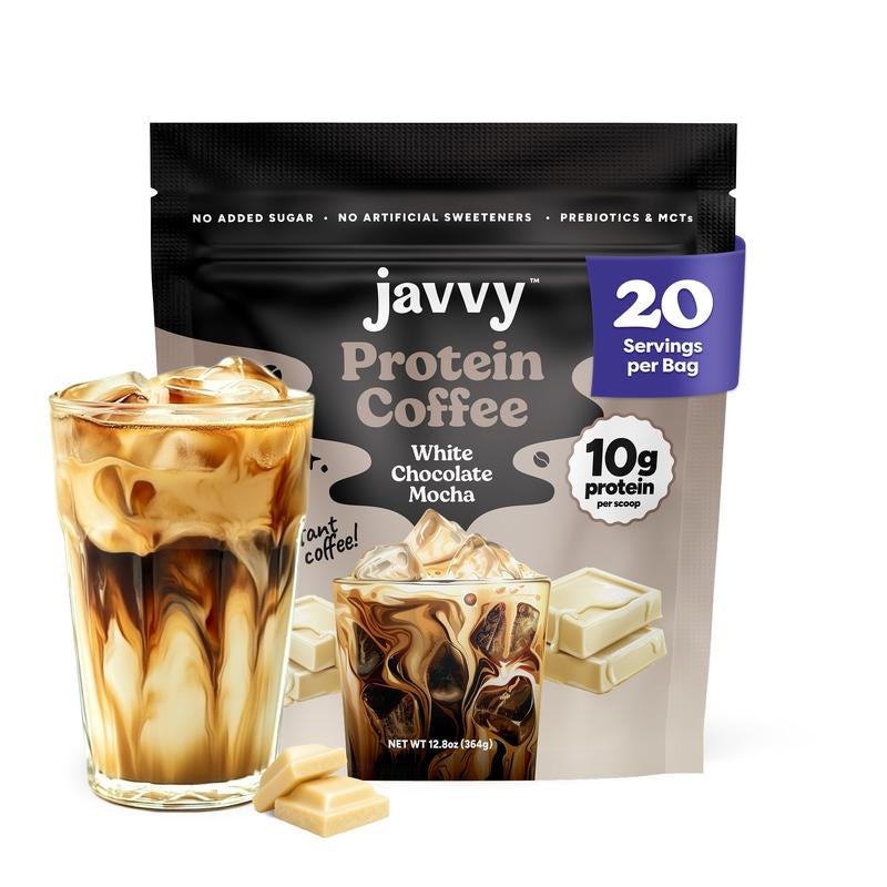 Javvy Coffee Instant Iced Protein Coffee - Premium Whey Protein & 100% Arabica Coffee - Zero Artificial Flavors & Sweeteners - Healthy Breakfast Drink Beans Beverage Natural