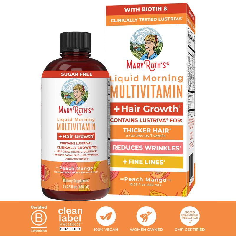 Maryruth'S Liquid Multivitamin + Hair Growth - Clinically Tested Lustriva for Thicker Hair in Women - Improve Facial Wrinkles - Vegan - 15.22 Fl Oz