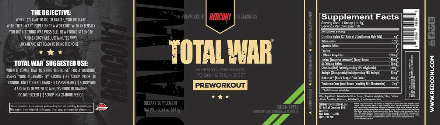 Total War, Pre-Workout, Green Apple, 15.66 Oz (444 G)