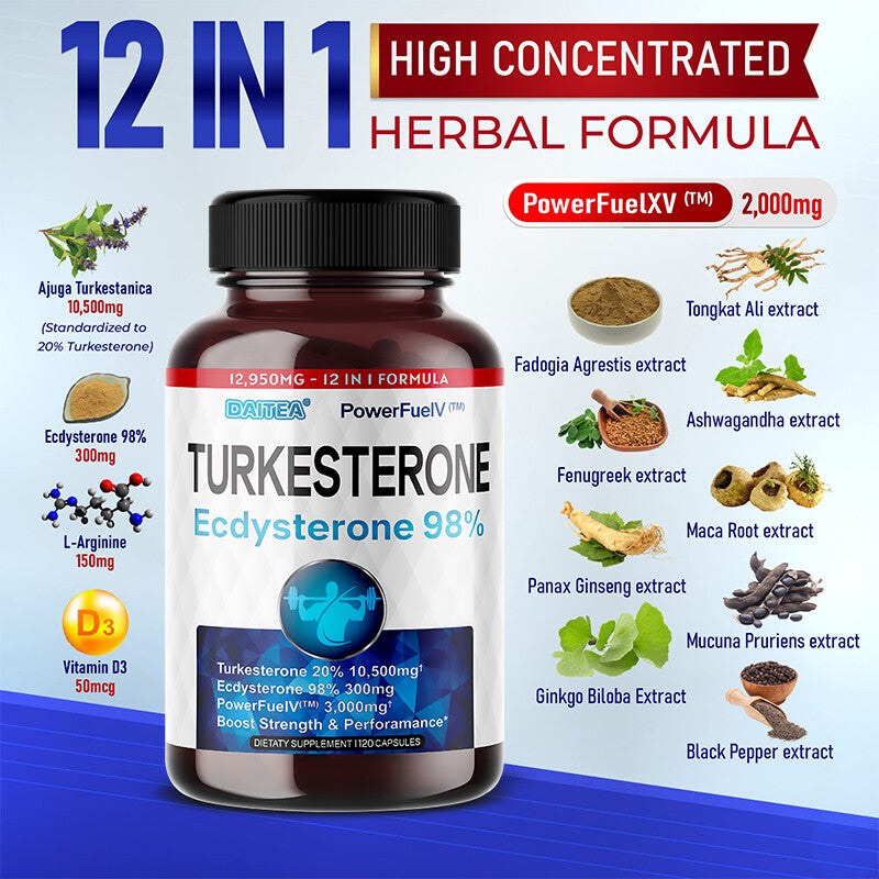 Turkesterone 10,500Mg and Ecdysterone 300Mg (120 Caps) Support Male Performance