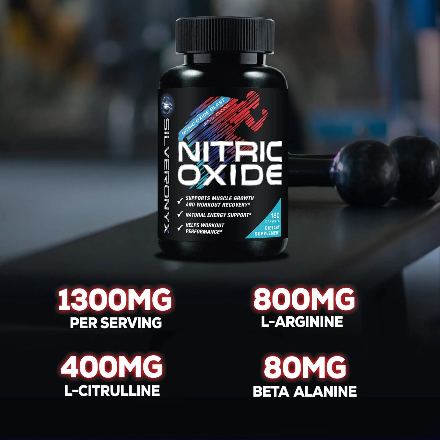 Extra Strength Nitric Oxide Supplement 3X Strength L Arginine, Citrulline Malate, AAKG, Beta Alanine - Premium Muscle Supporting Nitric Booster - Natural Energy & Heart Health Support - 180 Capsules