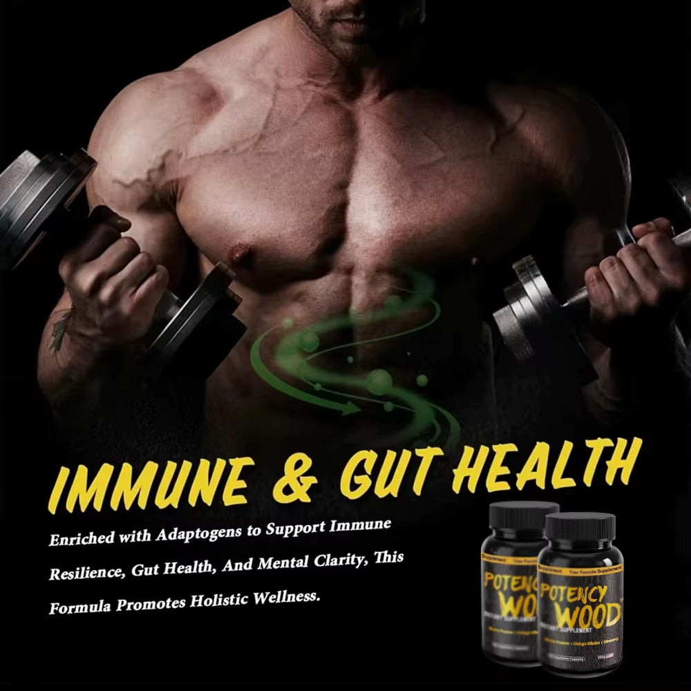 Potency Wood Vitality Boost Capsules - Energy, Libido, Focus Supplement - Ginseng Ashwagandha, Herbal Supplements 60 Capsules