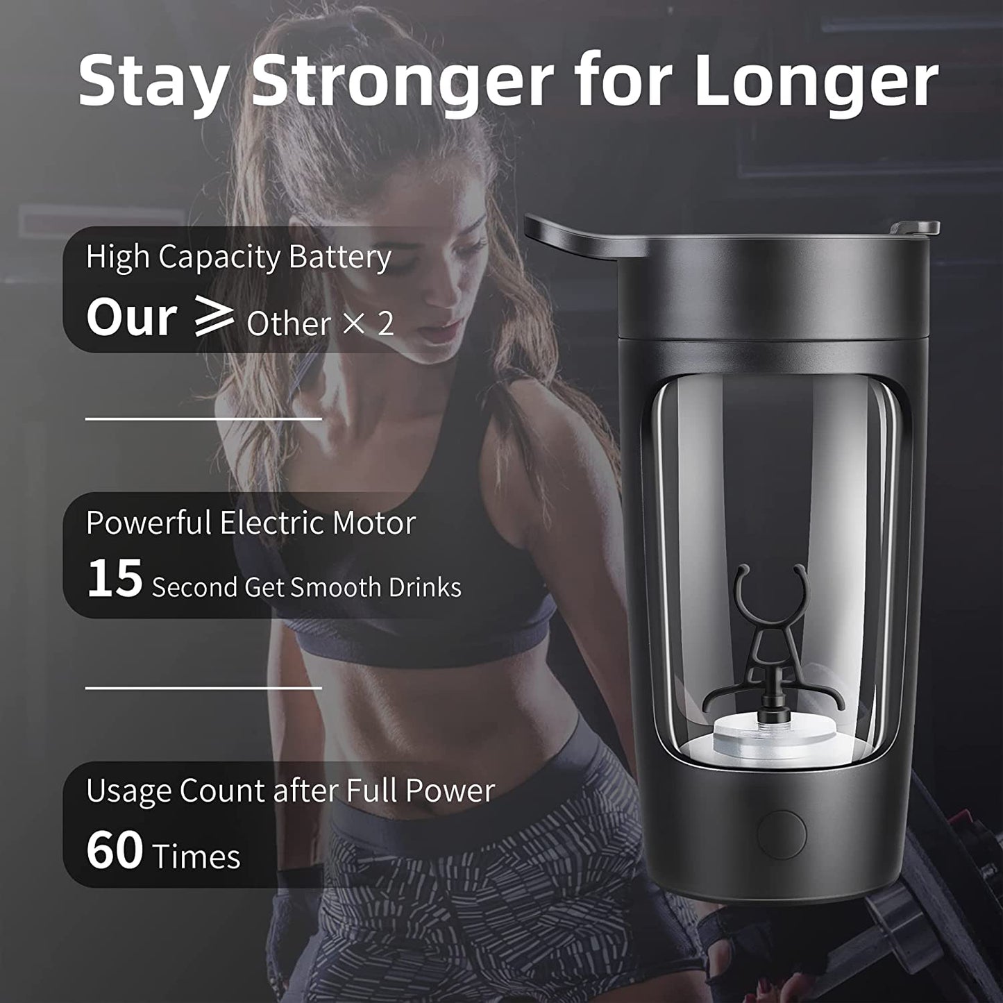 Revolutionary 22Oz Electric Shaker Bottle - USB Rechargeable Protein Mixer in Sleek Black!
