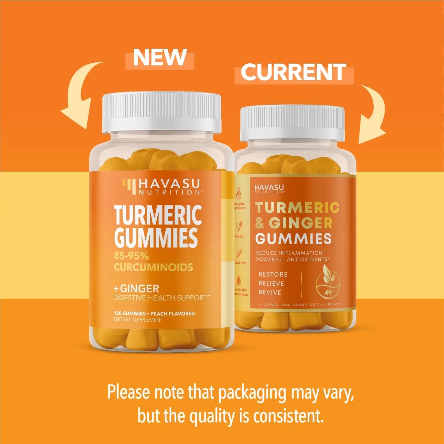 Havasu Turmeric Gummies with Ginger, Vegan 95% Curcumin Gummies for Superior Immune Defense, 60 Ct