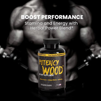 Potency Wood Vitality Boost Capsules - Energy, Libido, Focus Supplement - Ginseng Ashwagandha, Herbal Supplements 60 Capsules