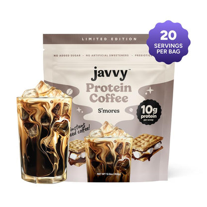 Javvy Coffee Instant Iced Protein Coffee - Premium Whey Protein & 100% Arabica Coffee - Zero Artificial Flavors & Sweeteners - Healthy Breakfast Drink Beans Beverage Natural