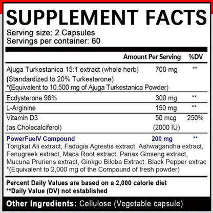 Turkesterone 10,500Mg and Ecdysterone 300Mg (120 Caps) Support Male Performance