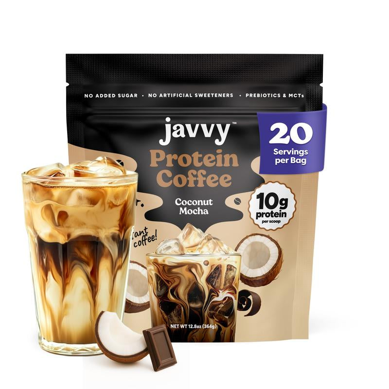 Javvy Coffee Instant Iced Protein Coffee - Premium Whey Protein & 100% Arabica Coffee - Zero Artificial Flavors & Sweeteners - Healthy Breakfast Drink Beans Beverage Natural