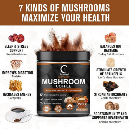 Premium Organic Mushroom Coffee with 7 Superfood Mushrooms - Water Processed Instant Coffee Mix with Lion'S Mane, Reishi, Chaga, Cordyceps, Shiitake, Maitake, and Turkey Tail - 113G (3.98Oz)