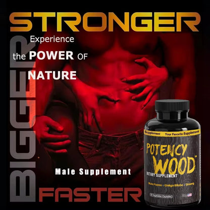 Potency Wood Vitality Boost Capsules - Energy, Libido, Focus Supplement - Ginseng Ashwagandha, Herbal Supplements 60 Capsules