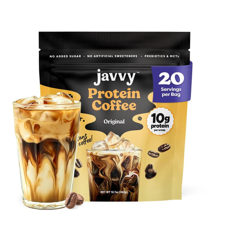Javvy Coffee Instant Iced Protein Coffee - Premium Whey Protein & 100% Arabica Coffee - Zero Artificial Flavors & Sweeteners - Healthy Breakfast Drink Beans Beverage Natural