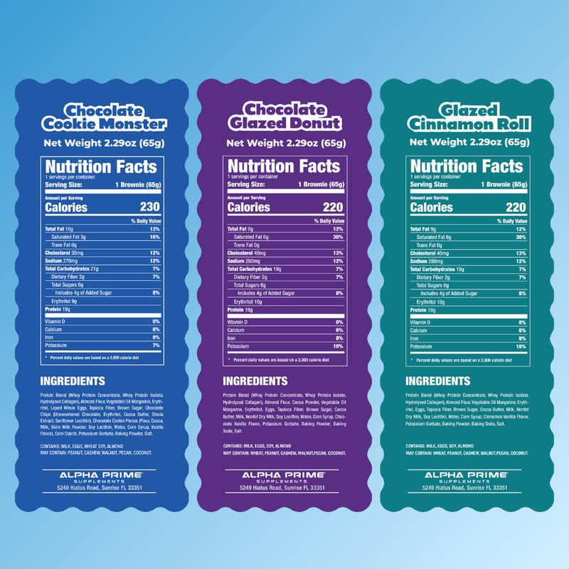 Prime Bites Protein Brownie Variety Pack - 19G Protein and 5G Collagen Chocolate Dessert