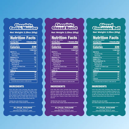 Prime Bites Protein Brownie Variety Pack - 19G Protein and 5G Collagen Chocolate Dessert