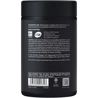 Omega 3 Fish Oil Supplement, Triple Strength 1250Mg Omega 3 Fatty Acids, 60 Softgels