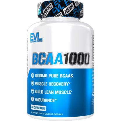 Bcaas Amino Acids Supplement for Men - EVL 2:1:1 5G BCAA Capsules for Post Workout Recovery and Lean Muscle Builder for Men - BCAA1000 Branched Chain Amino Acids Nutritional Supplement - 30 Servings