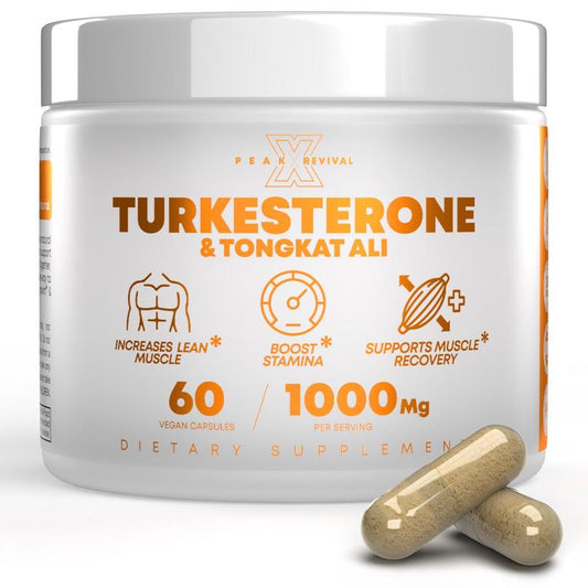 Peak Revival-X Turkesterone + Tongkat Ali + Colostrum – Testosterone, Muscle Growth & Energy Support – 60 Capsules