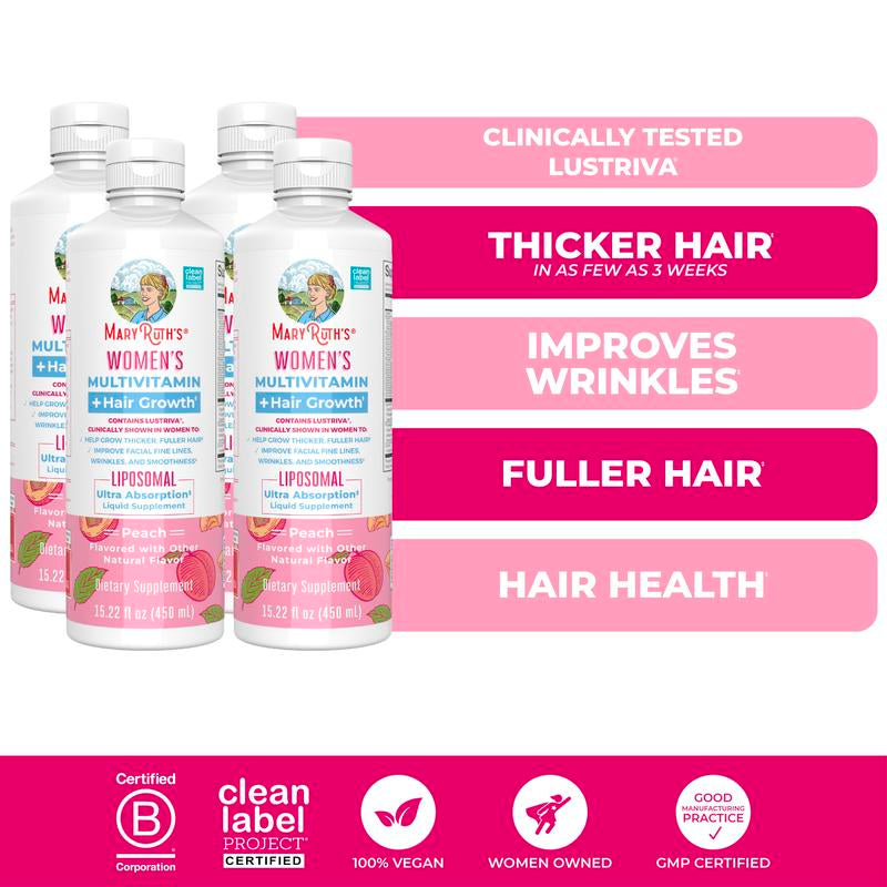 Maryruth'S Women'S Multivitamin + Hair Growth Liposomal – Thicker, Fuller Hair in Women - Improve Wrinkles & Fine Lines – Ultra Absorption 15.22 Fl Oz