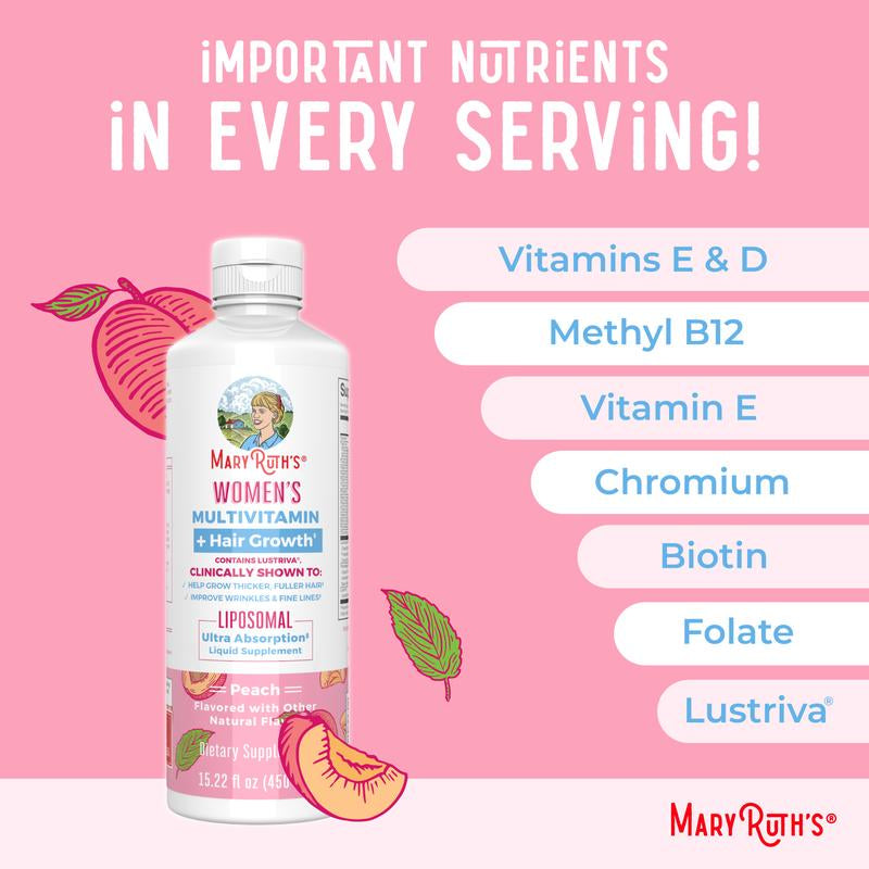 Maryruth'S Women'S Multivitamin + Hair Growth Liposomal – Thicker, Fuller Hair in Women - Improve Wrinkles & Fine Lines – Ultra Absorption 15.22 Fl Oz