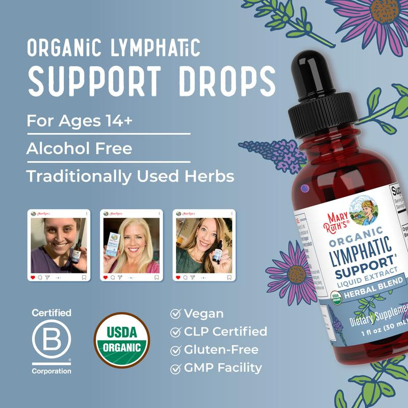Maryruth'S Lymphatic Support Herbal Blend Liquid Drops - USDA Organic Lymphatic Cleanse - Echinacea & Elderberry - Blue Vervain - Vegan - 30 Servings