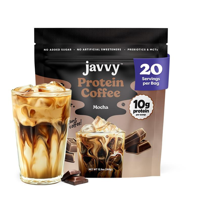 Javvy Coffee Instant Iced Protein Coffee - Premium Whey Protein & 100% Arabica Coffee - Zero Artificial Flavors & Sweeteners - Healthy Breakfast Drink Beans Beverage Natural
