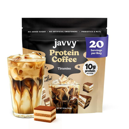 Javvy Coffee Instant Iced Protein Coffee - Premium Whey Protein & 100% Arabica Coffee - Zero Artificial Flavors & Sweeteners - Healthy Breakfast Drink Beans Beverage Natural