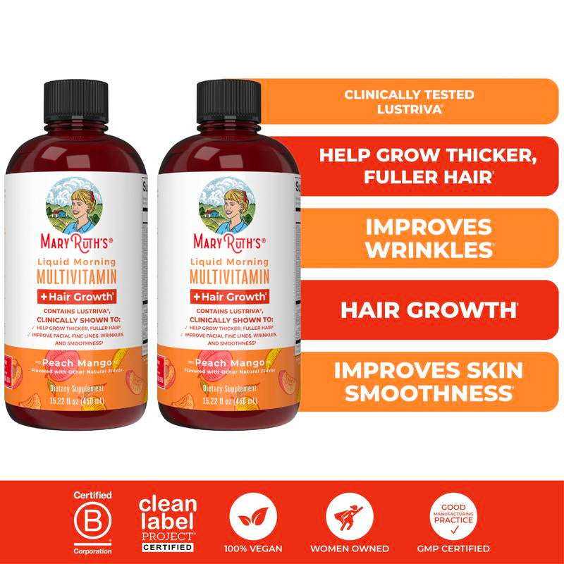 Maryruth'S Liquid Multivitamin + Hair Growth - Clinically Tested Lustriva for Thicker Hair in Women - Improve Facial Wrinkles - Vegan - 15.22 Fl Oz