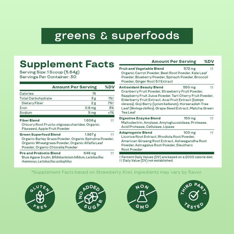 Bloom Nutrition Greens & Superfoods Powder (30 Servings) - Digestion, Gut Health, Bloating Relief, Spirulina & Chlorella with Probiotics & Antioxidants